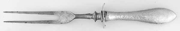 Old Boston-Hand Hammered (Sterling, 1893) Small Steak Carving Fork with Stainless Prongs
