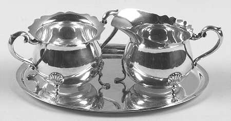 Sterling Hollowware Sterling Creamer, Open Sugar and Tray Set