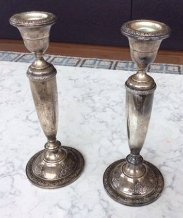Rose Bouquet (Strl, Hlwr, Floral Band&Bouquets) Pair of 9" Weighted Candlesticks