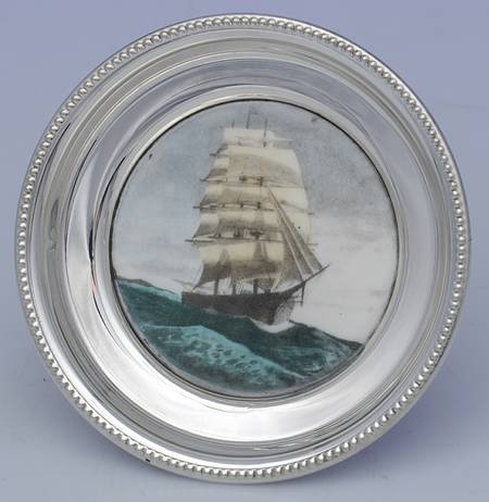 Sterling Hollowware China Coaster with Sterling Rim