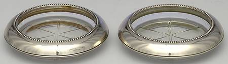 Sterling Hollowware Crystal Coasters with Sterling Rim - Set of 2