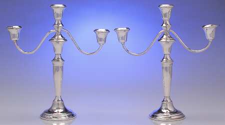 Sterling Hollowware Pair of 3-Light Candelabra