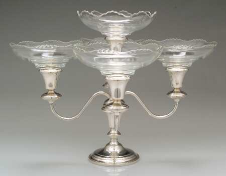 Sterling Hollowware 5 Light Candleabra W/6" Glass Nappies