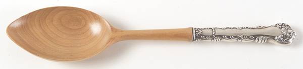 Neapolitan-Kings Court (Sterling, 1895, No Monos) Salad Serving Spoon with Wooden Bowl