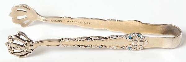 Neapolitan-Kings Court (Sterling, 1895, No Monos) Enameled Bon Bon Tongs