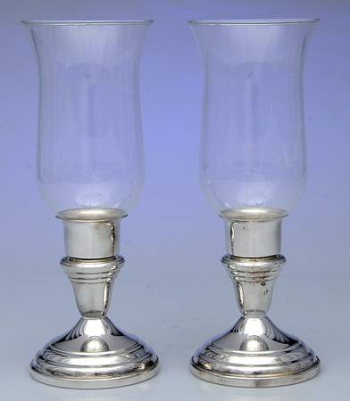 Silverplate Hollowware Pair of Hurricane Lamps & Globes