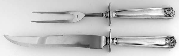 Fiddle Shell-Alden (Sterling, 1914, No Monos) (2 Pc)Carving Set-Lg Stnbl/Roast w/Sterling Guard