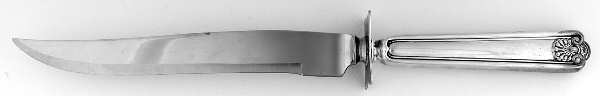 Fiddle Shell-Alden (Sterling, 1914, No Monos) Large Carving/Roast Knife StnlBl w/Sterling Guard