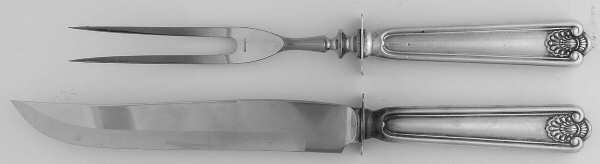 Fiddle Shell-Alden (Sterling, 1914, No Monos) 2 Piece Small Carving Set W/ Sterling Guard