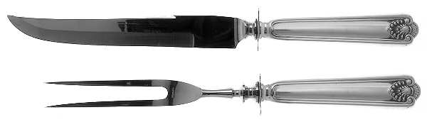 Fiddle Shell-Alden (Sterling, 1914, No Monos) Small Stainless Blade 2-Piece Steak Carving Set