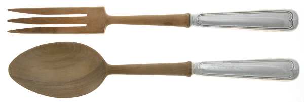 Fiddle Thread (Sterling, 1902, No Monos) Wooden Bowl 2-Piece Salad Set