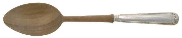 Fiddle Thread (Sterling, 1902, No Monos) Salad Serving Spoon with Wooden Bowl