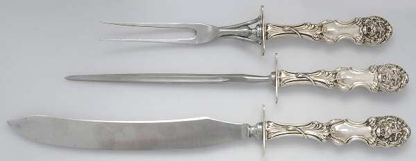 Lion (Sterling, 1903, No Monograms) Large 3-Piece Roast Carving Set w/ Stainless Blade