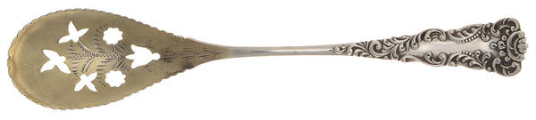 FES12 (Sterling) Short Olive Spoon with Pierced Bowl & Bright Cut