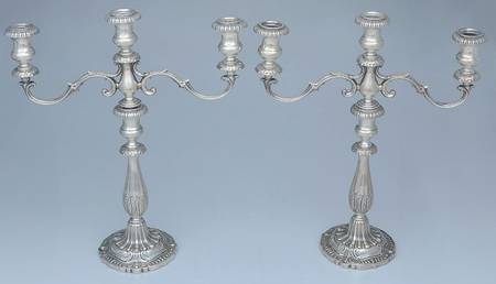 Victoria (Sterling, Hollowware) Pair of Weighted 3 Light Candelabra