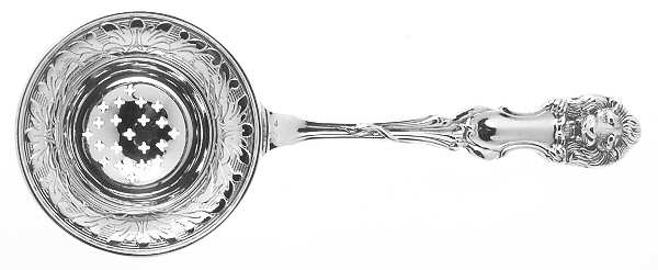 Lion (Sterling, New) Individual Overcup Tea Strainer with Silverplate Bowl