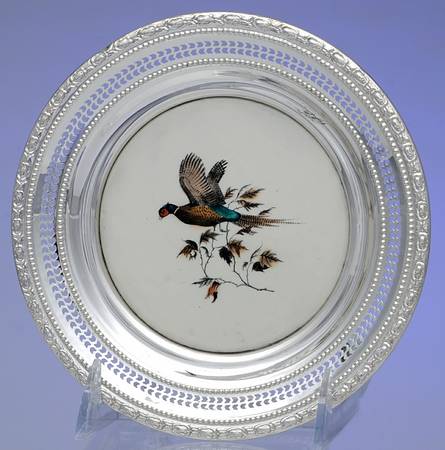 Talisman Rose (Sterling, 1948, Handchased, Hollow) China Wine Coaster with Sterling Rim