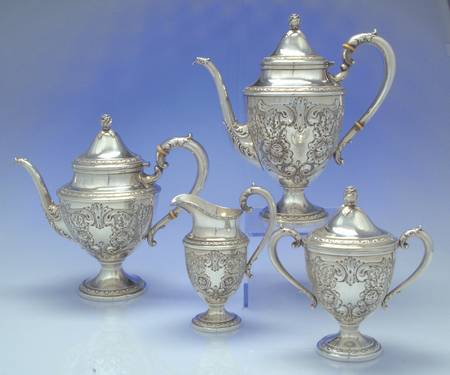 Talisman Rose (Sterling, 1948, Handchased, Hollow) 4 Piece Tea Set (SCP, STP, SCR, SSU)