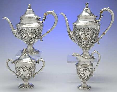 Talisman Rose (Sterling, 1948, Handchased, Hollow) 4 Piece Tea Set (SCP, STP, SCR, SSU)
