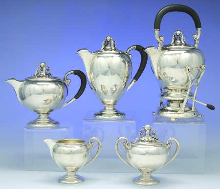 2360 (Sterling, Hollowware) 5 Piece Tea Set (SCP, STP, SCR, SSU, SKES)