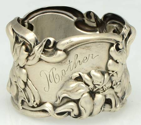 Lily-Floral (Sterling, Hollowware, Floral Border) Monogram Napkin Ring