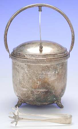 Silverplate Hollowware Ice Bucket W/Handle &Tongs