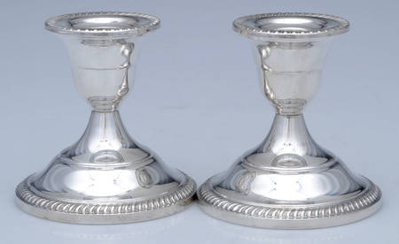 French Gadroon (Sterling, Hollowware) Pair of Weighted Candleholders