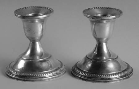 French Gadroon (Sterling, Hollowware) Pair of Weighted Candleholders