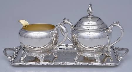 FBR19 (Silverplate, Hollowware) Creamer with Sugar & Lid & Tray