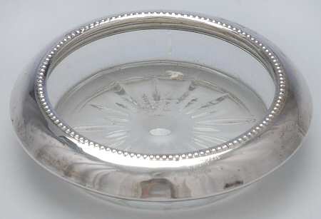 4 (Sterling, Hollowware) Crystal Coaster with Sterling Rim