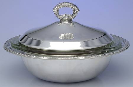1058 (Silverplate, Hollowware) Plated Round Covered Casserole with Glass