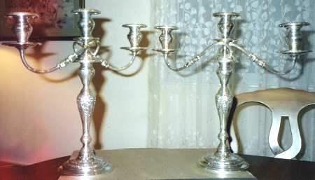Champlain-Hand Chased (Sterling, Hollowware) Pair of 3-Light Candelabra