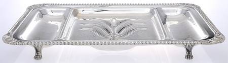 Silverplate Hollowware Large 3-Part Footed Meat Platter