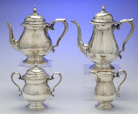 Kent (Sterling, Hollowware) 4 Piece Tea Set (SCP, STP, SCR, SSU)