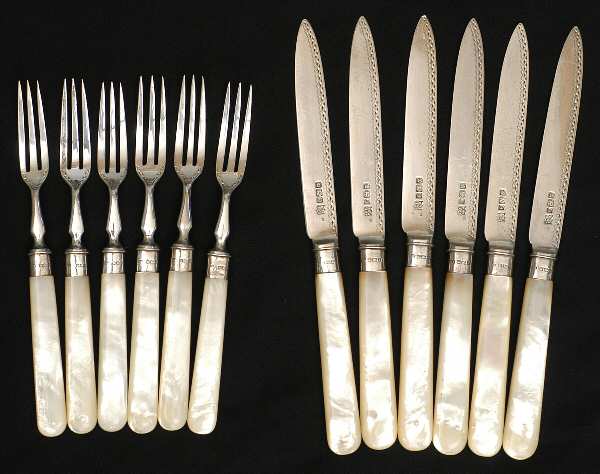Pearl Handle Flatware 1 (Sterling) Fruit Set (6 Forks & 6 Knifes)
