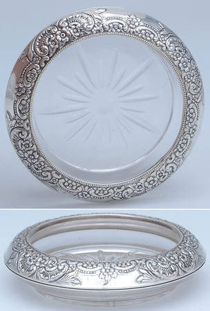 05 (Sterling, Hollowware) Crystal Coaster with Sterling Rim