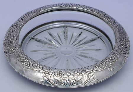 05 (Sterling, Hollowware) Crystal Wine Coaster with Sterling Lip
