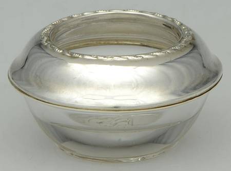 Sterling Hollowware Individual Crystal Open Salt W/Sterling Overlay