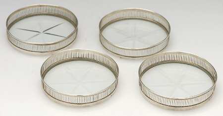 444 (Sterling, Hollowware) Crystal Coaster with Sterling Rim - Set of 4