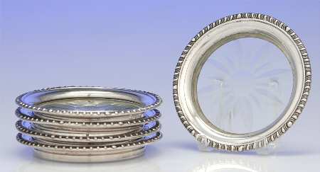 1646 (Sterling, Hollowware) Crystal Coaster with Sterling Rim - Set of 5