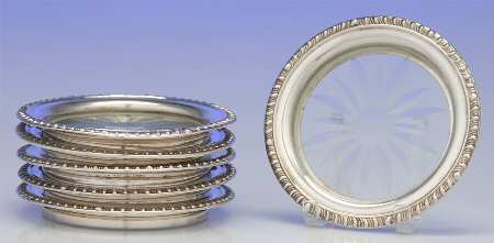 1646 (Sterling, Hollowware) Crystal Coaster with Sterling Rim - Set of 6