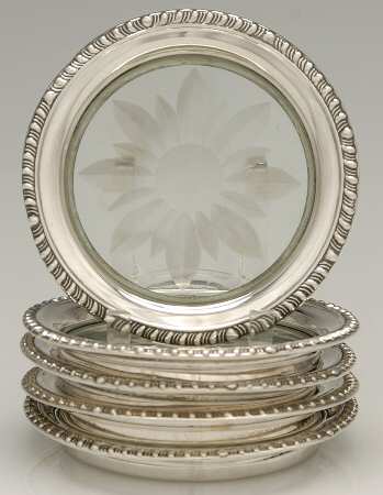 1646 (Sterling, Hollowware) Crystal Coaster with Sterling Rim - Set of 4