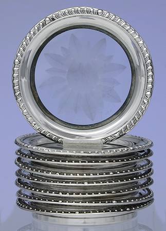 1646 (Sterling, Hollowware) Crystal Coaster with Sterling Rim - Set of 8