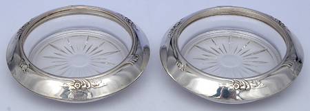 R40 (Sterling, Hollowware) Crystal Coasters with Sterling Rim - Set of 2