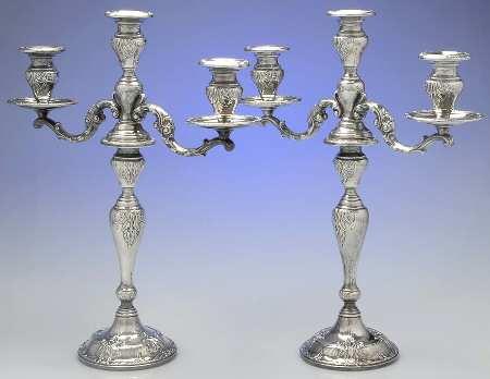 2069 (Sterling, Hollowware) Pair of 17" 3 Lt Weighted Candelabra