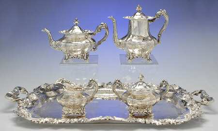 2830 (Sterling, Hollowware) 5 Piece Tea Set (SCP, STP, SCR, SSU, WTL)