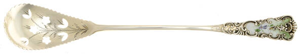 FES18 (Sterling) Short Olive Spoon w/ Prcd Bwl & Bright Cut Enamel