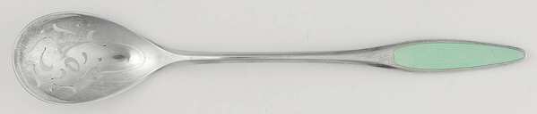 FRG18 (Sterling) Long Handle Olive Spoon with Enamel Insert