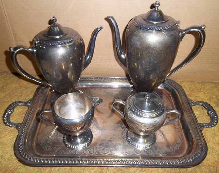 Silverplate Hollowware 7-Piece Plated Tea Set (w/ Waste, Kttle & Try)