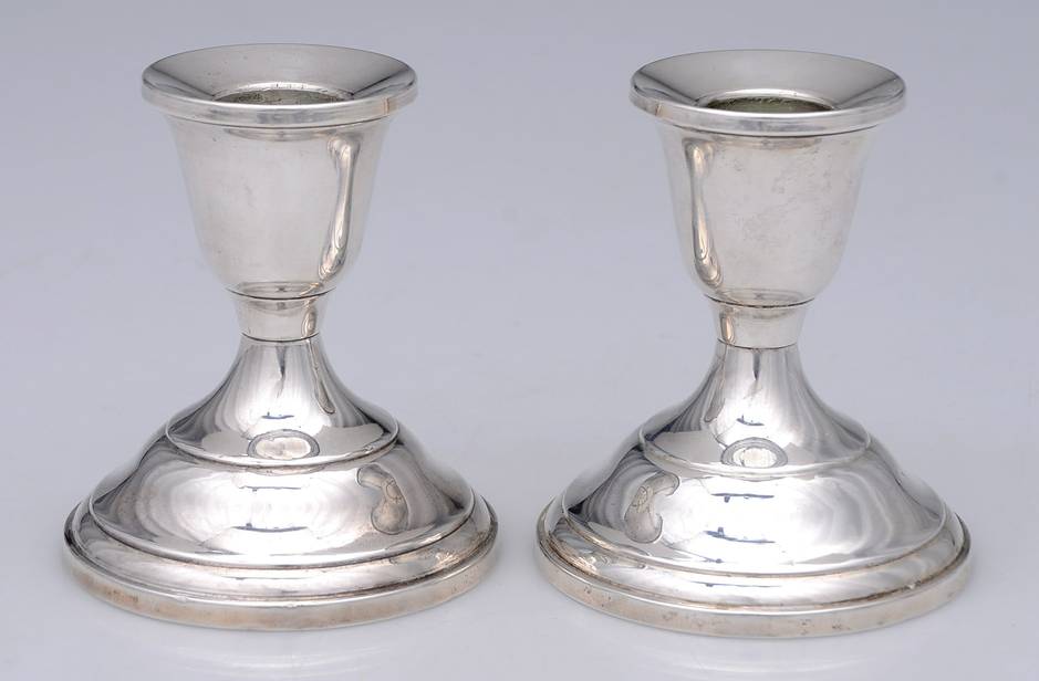 853 (Sterling, Hollowware) Pair of Weighted Console Candleholders